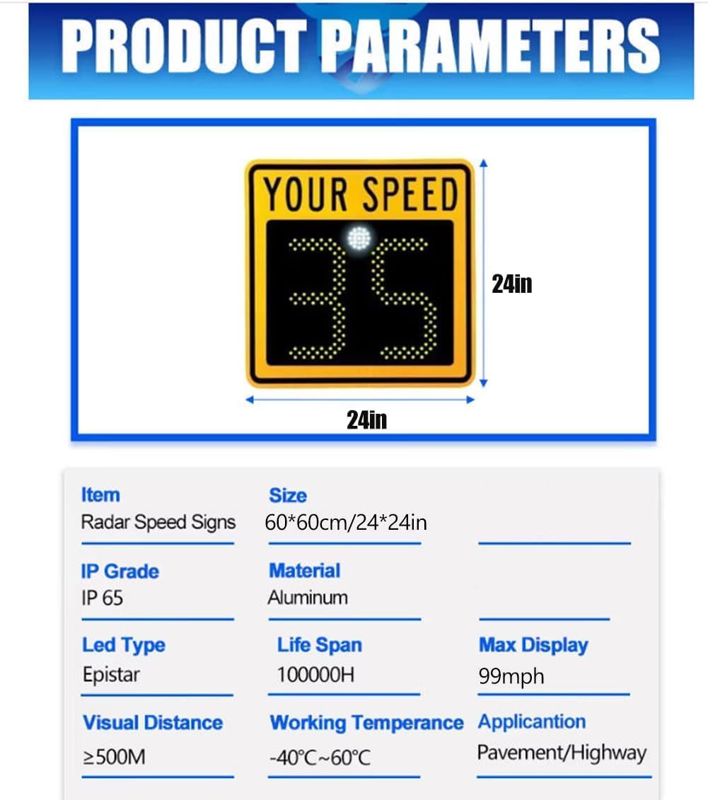 LED Radar Speed Limit Sign - Durable Aluminum Traffic Feedback Display for School Zone, Highway & Parking - High Visibility Speed Warning Board (Yellow)