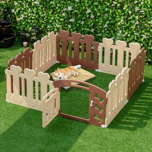 COSTWAY 8 Panel Laufstall für Hunde, Welpenauslauf 60cm hoch, Hundelaufstall mit Tür, Wetterfest für Wohnung & Garten, Haustierlaufstall HDPE Kunststoff, Laufgitter Haustier