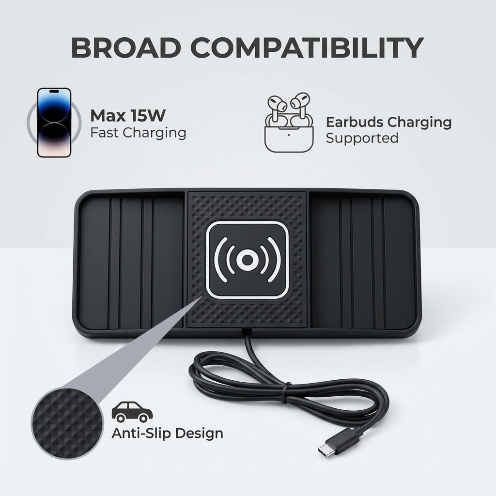 15W Cargador Inalámbrico Coche Cargador Inalambrico Coche con Almohadilla Antideslizante Carga Rápida Qi Compatible Universal para para iPhone 17 16 15 14 13 12 11 Pro MAX Samsung S24 — view 4