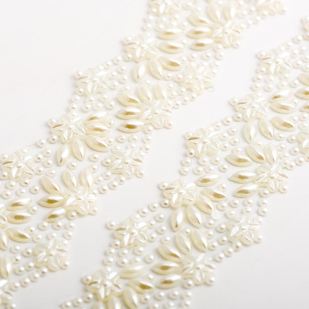 16cm Vintage Pearl Border Trim - Self Adhesive Pearl Gem Craft Sticker (2 Pieces)