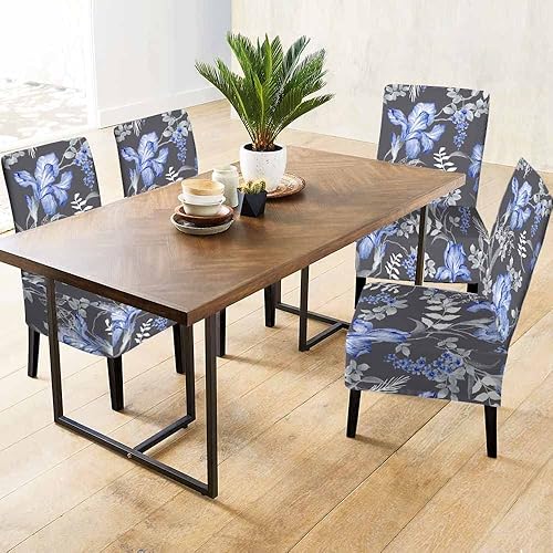 Miniatura 3 de Numland 1 paquete de fundas para sillas de comedor con diseño floral, elegante, romántico, hermoso diseño, corto, elástico, poliéster, extraíble,