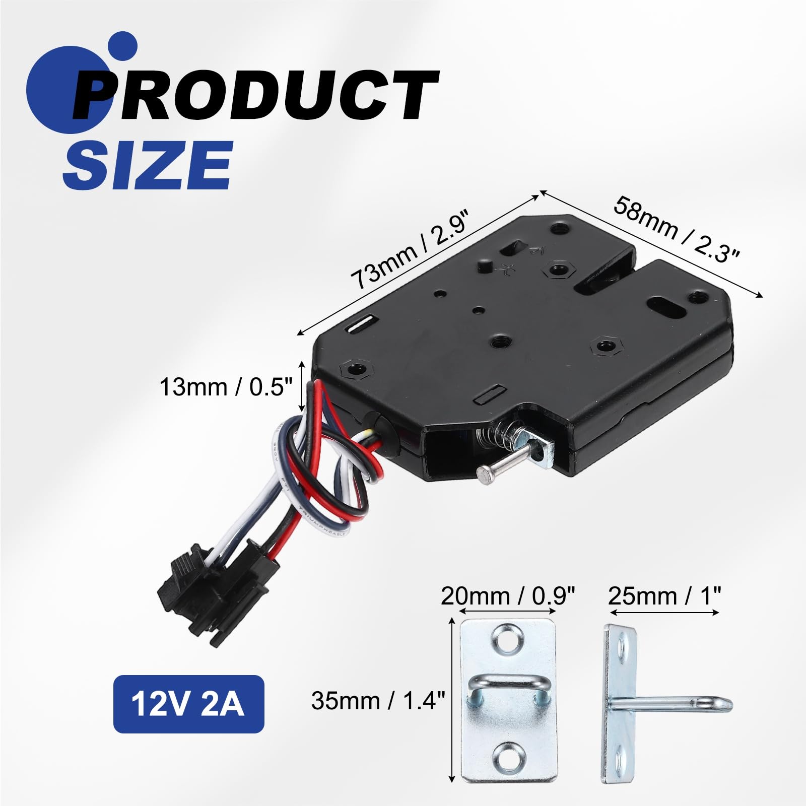 PATIKIL DC 12V 2A Solenoid Cabinet Electronic Spring Lock, (4 Wires), Black, 73 x 58 x 13mm (4 Wires) - Image 2