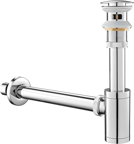 ROVATE Juego completo de tapón para lavabo de baño, trampa en forma de P, desagüe cromado desplegable con trampa P redonda ajustable de 1-14