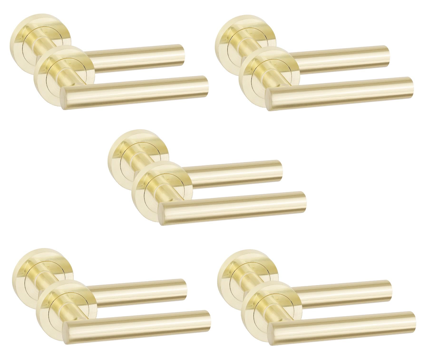 Golden Grace Straight T-Bar Door Handles, Satin Brass Finish, 5 Pairs