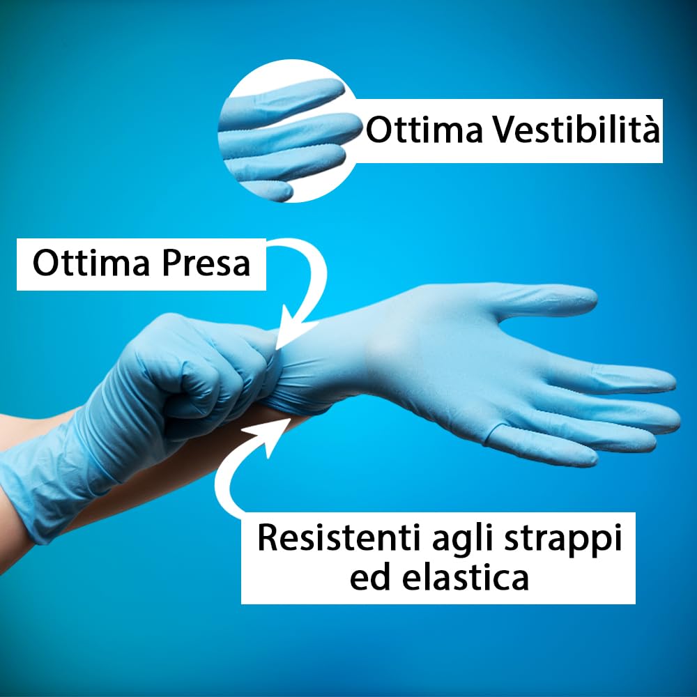 2000 Guanti Nitrile Blu S senza polvere, senza lattice, ipoallergenici, Guanti Monouso Nitrile per Ospedali, Estetisti, Case di Cura e Pulizia della Casa