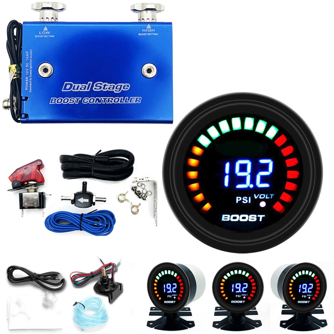 Boost Control Kit Digital 045 PSI 52mm Gauge, Black Dual