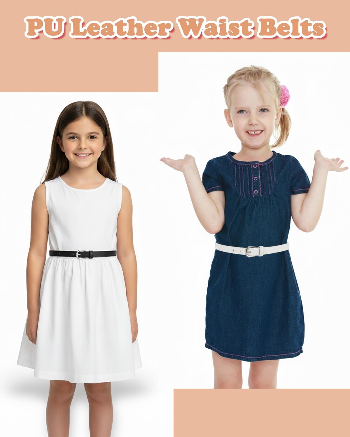 3 Pack Girls Belt Kids PU Leather Waist Belts, Exquisite Skinny Leather Belts with O Ring Metal Buckle for Dress Pants Jeans, Colorful Kids Belt for Girls Size 6-15 - Image 5