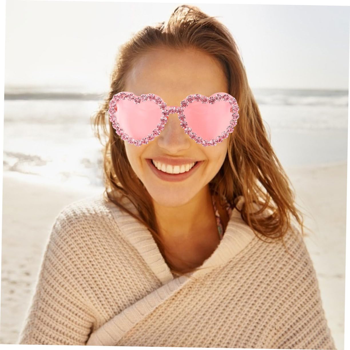FOMIYES Occhiali da Sole a Cuore 2 Pezzi in Acrilico per Donne e Ragazze | Atmosfera Estiva, Leggeri e Protezione Solare, per Servizi Fotografici e Viaggio in Spiaggia