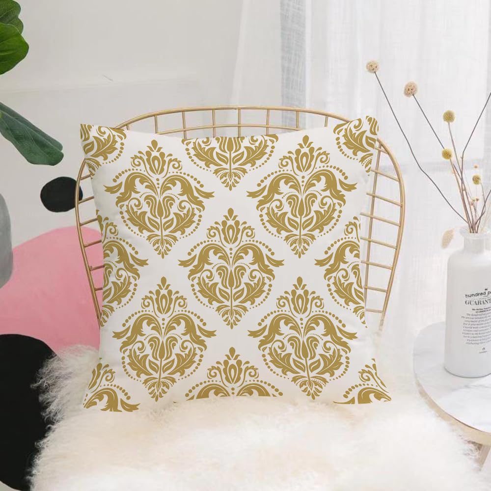 HYOSXW Cushion Cover,Throw Pillow Case Home Decorative for Living Room Bedroom Sofa Chair 16X16 Inch,Gold and white, baroque Victorian old design,Pillowcase 40X40cm