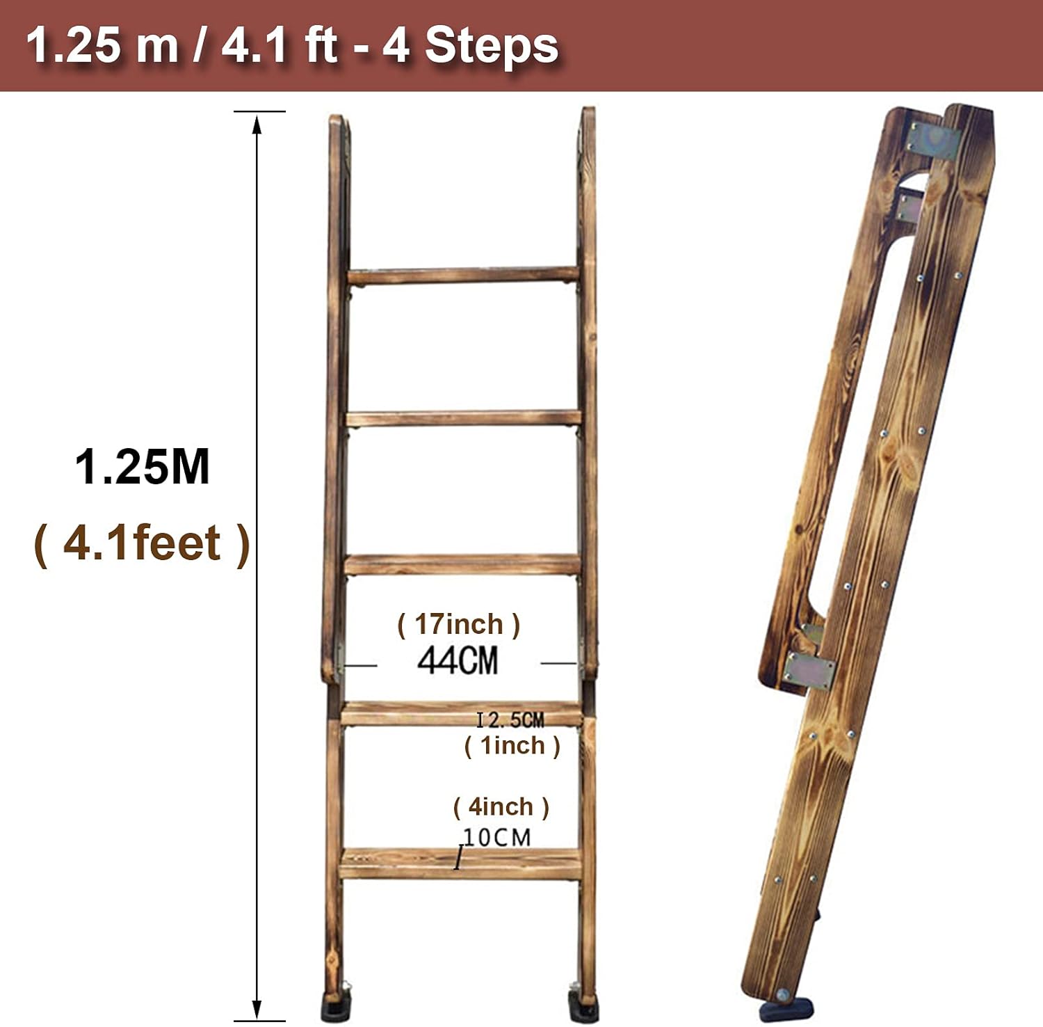 Loft Ladders with Grab Handle & Mounting Brackets, Wood Vintage Twin Bunk Bed Ladder for RV Dorms Library Children Room, 49/59 Inch (Size : 1.25m/4.1ft Tall)