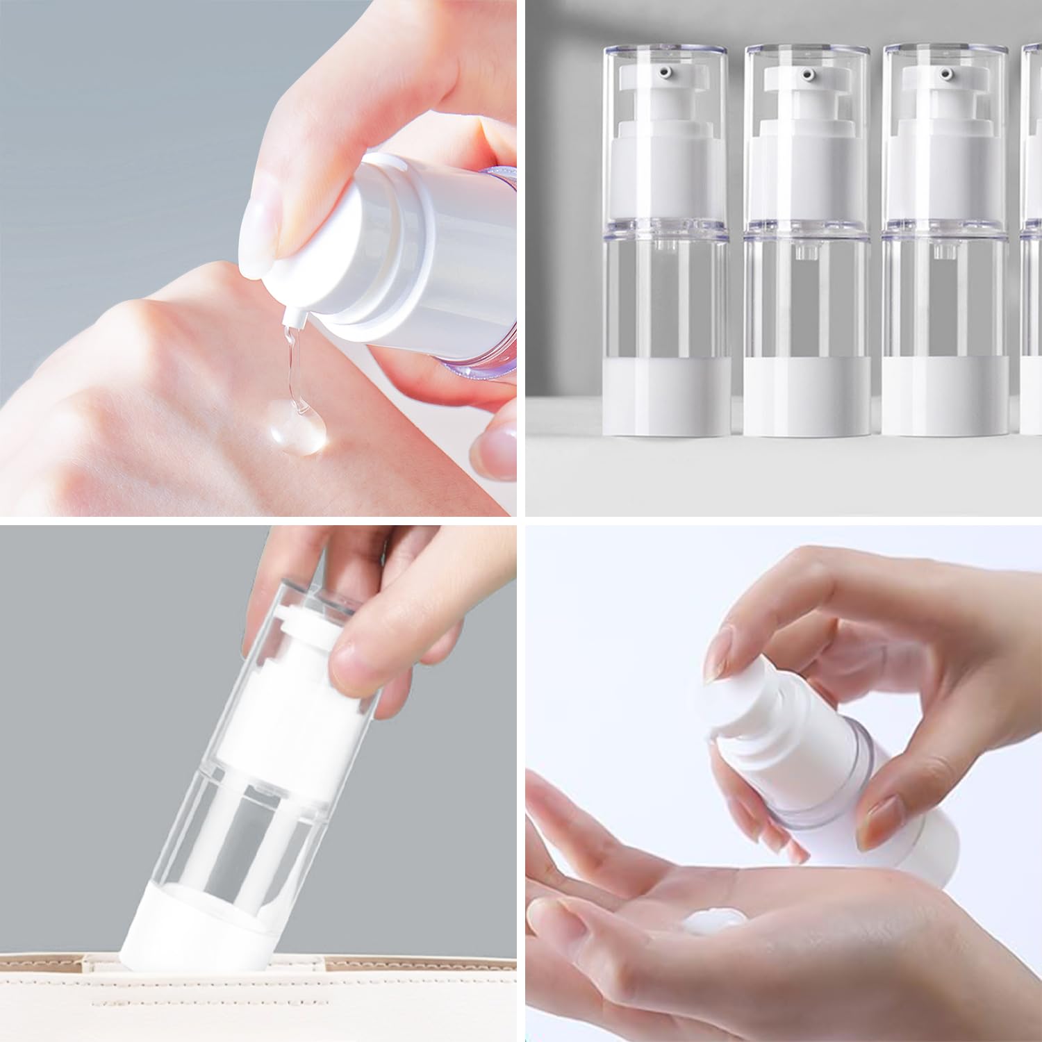 6 distributori di pompaggio airless da 15 ml, dispenser di crema, vuoto, contenitore per cosmetici, vuoto da viaggio, per lozioni, shampoo cosmetici