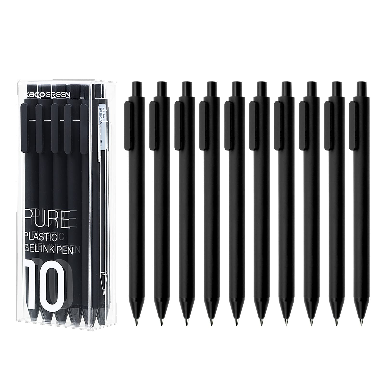 Kaco Gel Pens Black 0.5mm Fine Point 10 Pieces Retractable Aesthetic Pens Office Supplies (10 Black)