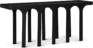 Meridian Furniture 99076Black-T Westfield Collection Art Deco Console Table with Rich Black Oak Finish, Oak Veneer, Mixture of Solid Wood and MDF, 70