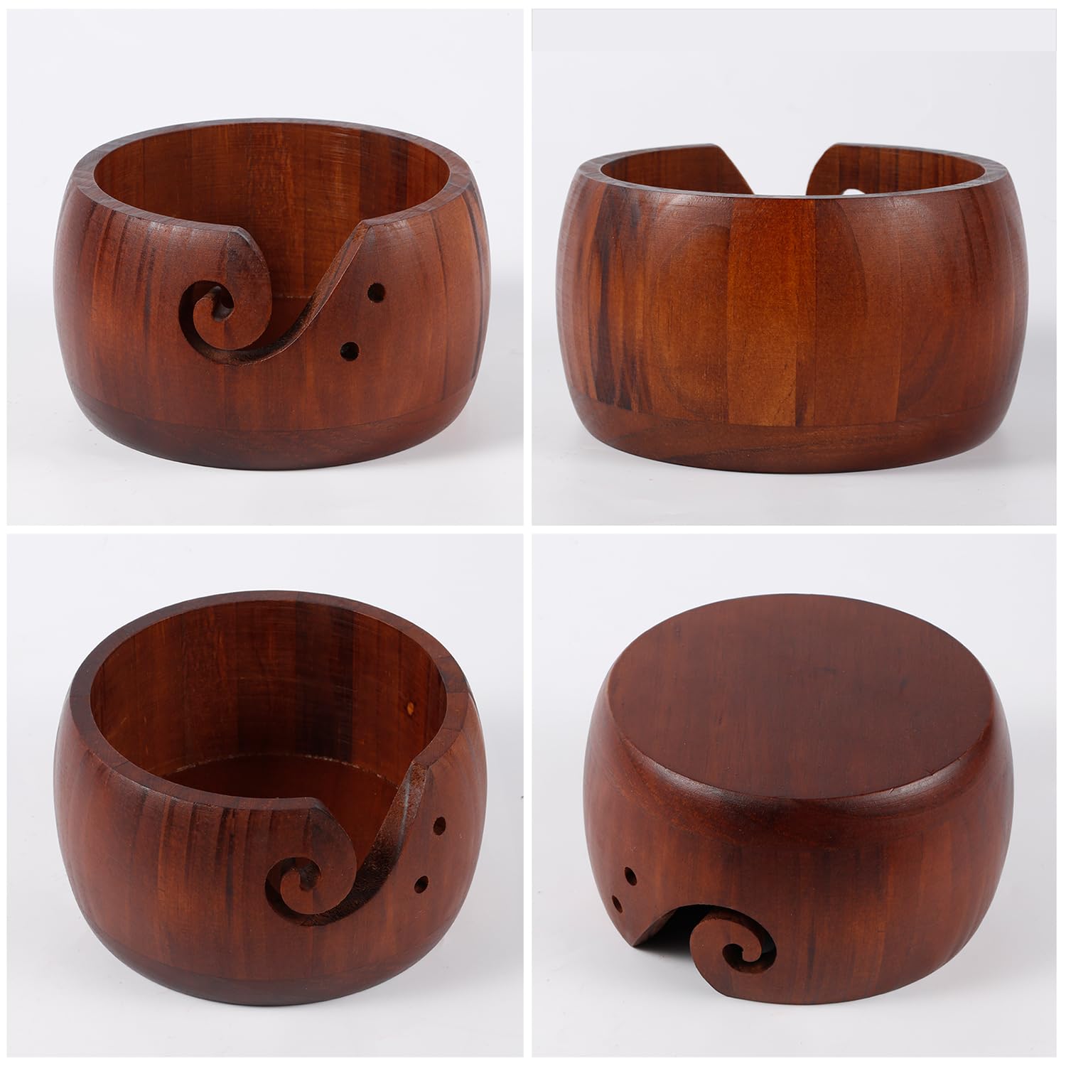 6'' Wooden Yarn Bowl Holder, Yarn Bowls for Crochet Knitting Bowl Storage Organizer with Holes and Groove Prevent Slipping Crocheting Accessory for Knitters & Crocheters - Image 4