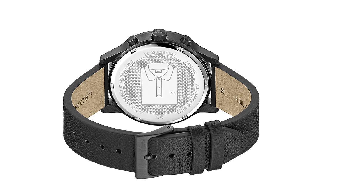 Lacoste Montre Analogique Multifunction à Quartz pour Homme Collection LACOSTE.12.12 avec Bracelet en Cuir Noir - 2010997