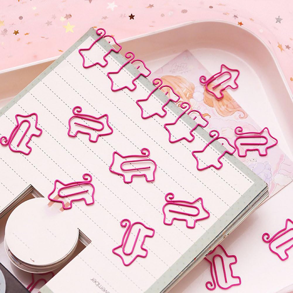 100 graffette in metallo a forma di maiale rosa, piccole graffette carine a forma di animali dei cartoni animati, segnalibri, per scuola, ufficio, casa, documenti di carta