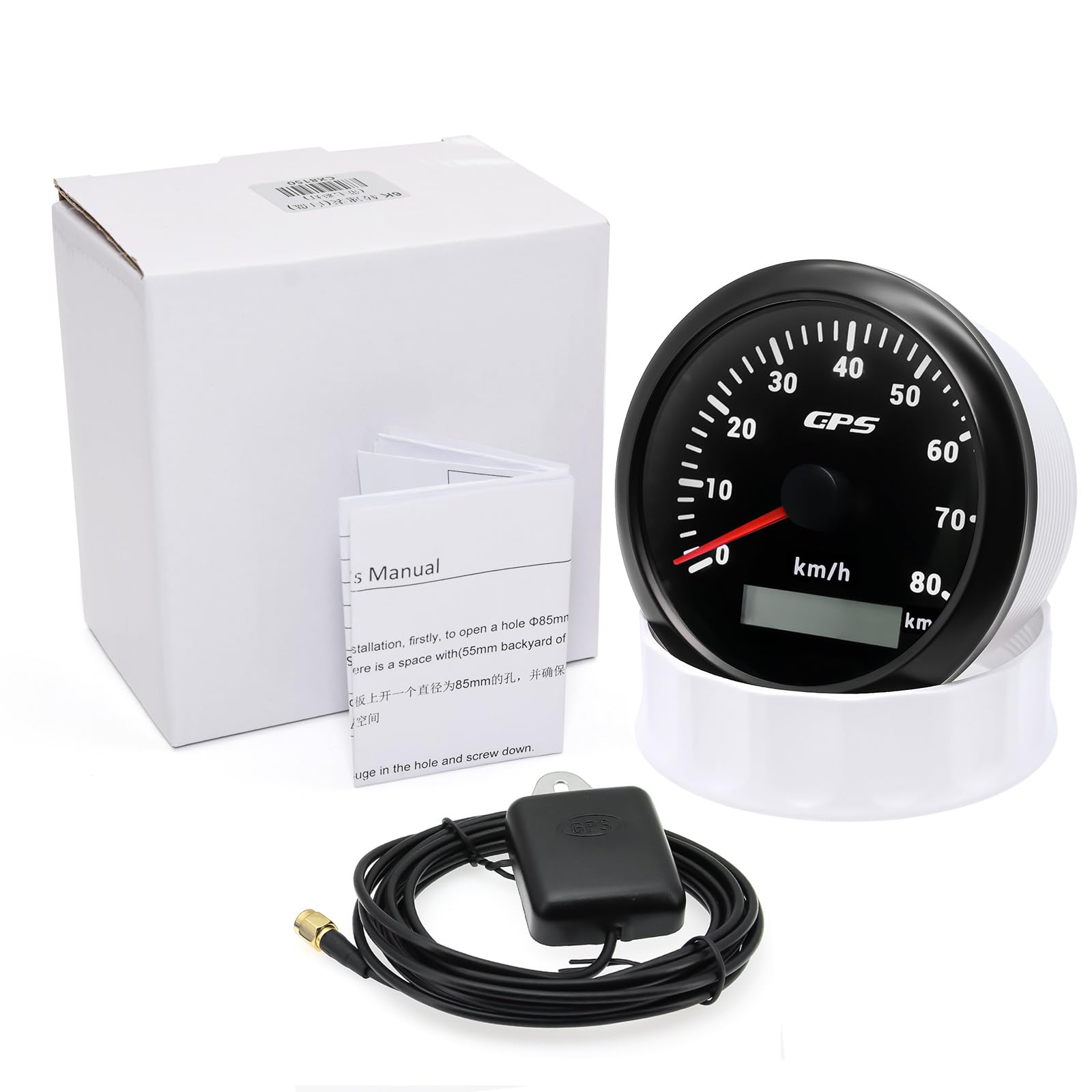 85mm Geschwindigkeitsmesser Boot GPS Tacho Kilometerzähler 0-80Km/H Wasserdichter IP67 7-Farben Tachometer Messgerät für Auto Boot Yacht 12V/24V …