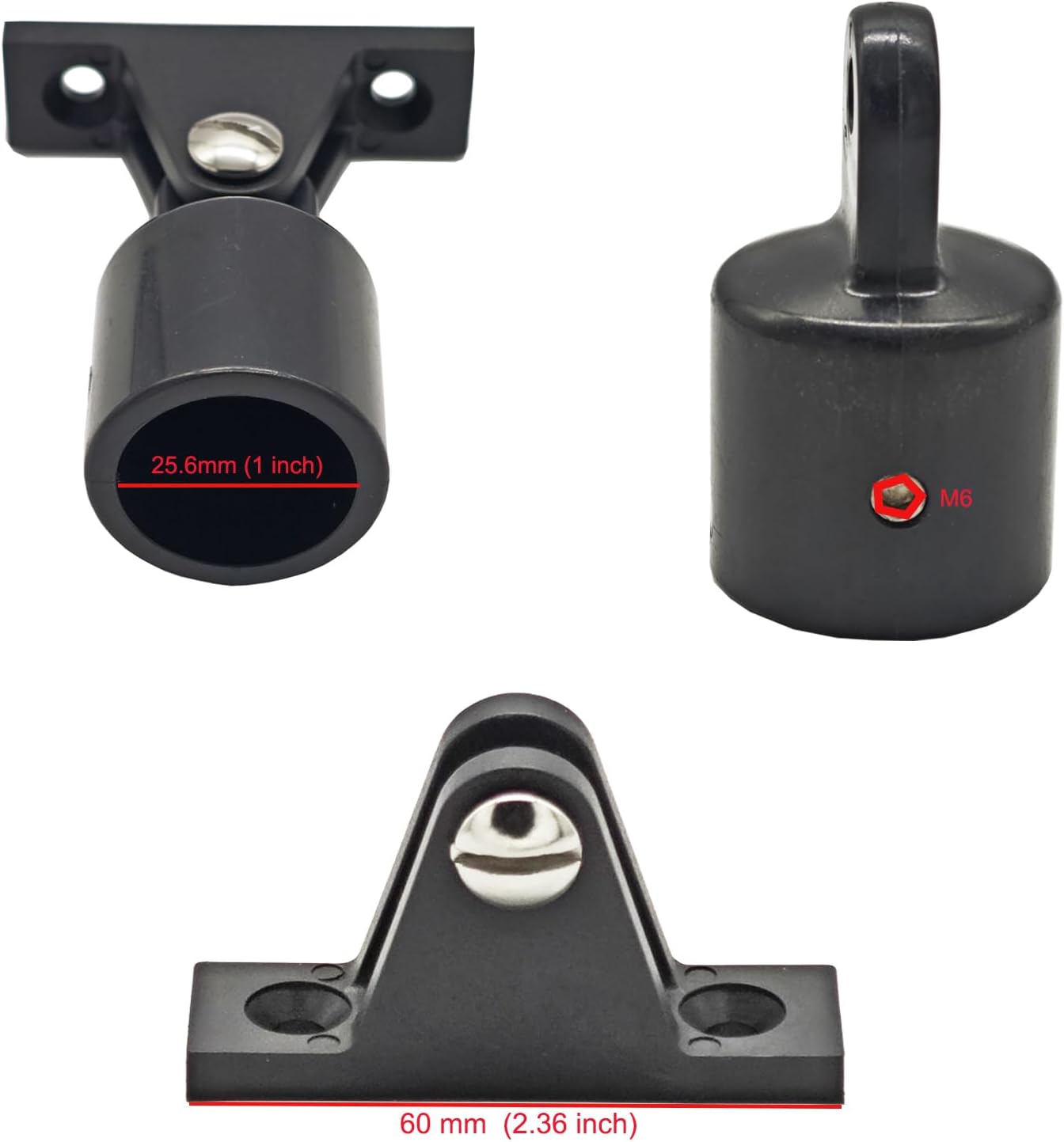 1" Nylon Bimini Top Eye End Tube Slide Cap + Boat Deck Hinge Mount 4 Sets | Marine Hardware W/Screws