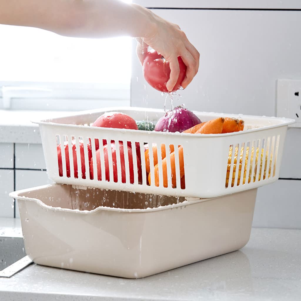 Zestaw sitka kuchennego 2 w 1, dwuwarstwowy durszlak i kosz odpływowy na owoce, warzywa, oszczędność miejsca, niezbędne narzędzie do gotowania i akcesoria kuchenne do łatwego przygotowywania jedzenia