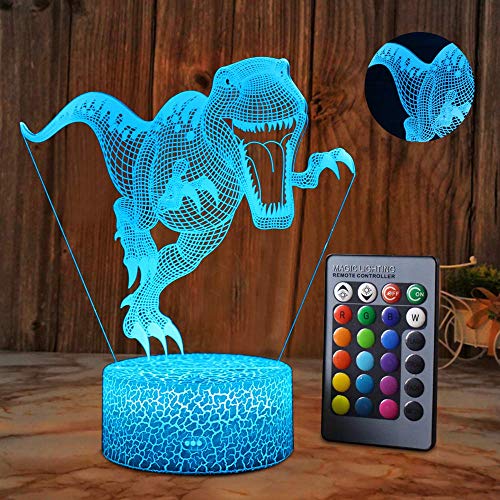 Letop - Luz de noche de dinosaurio 3D con mando a distancia, 16 colores cambiantes, regalos de cumpleaños para niños