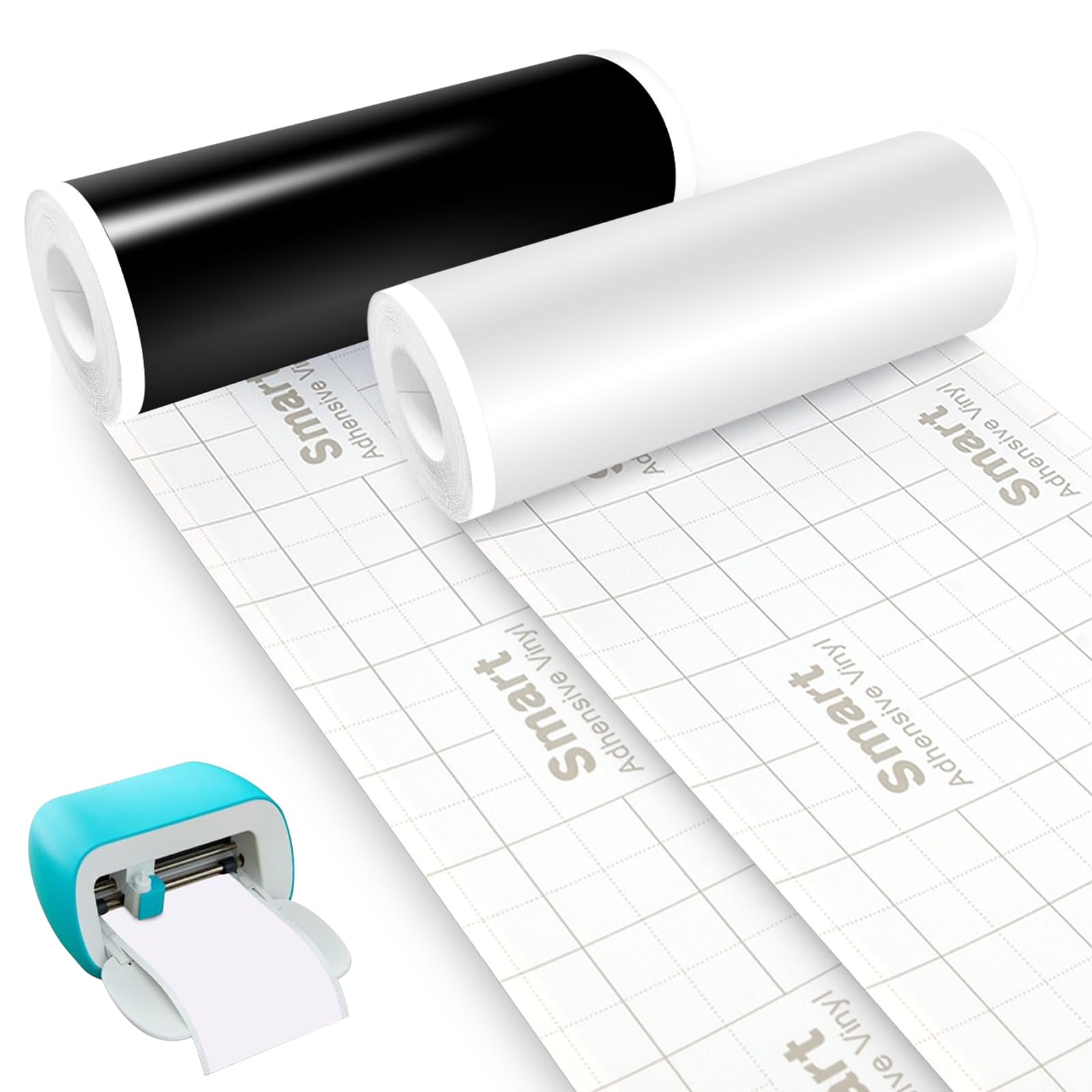 Rouleau de vinyle intelligent permanent pour Cricut Joy - 14 x 200 cm - Film de traceur - Transfert thermique - Pour bricolage, t-shirts, tasses, voitures, bannières, décoration (noir + blanc)