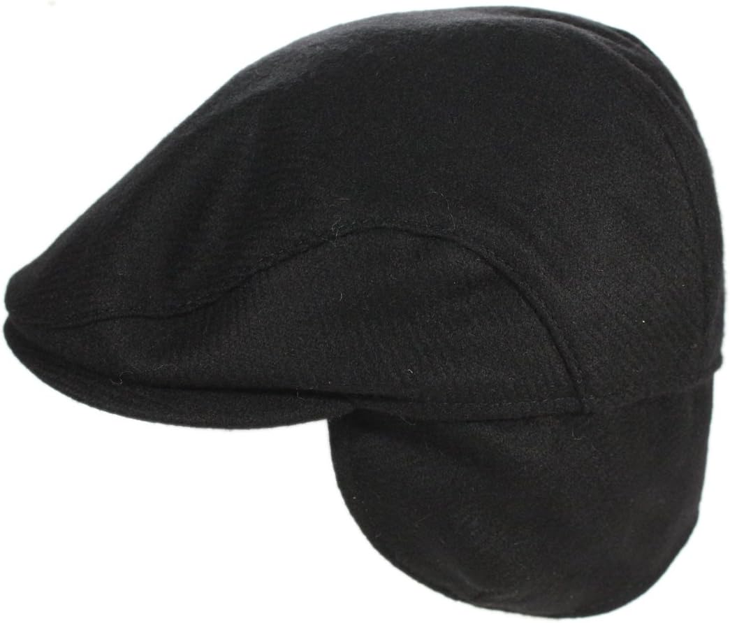 Ear Flap Cap Slim Fit Flat Cap for Men with Tuck-Away Flaps 100% Wool Irish Made