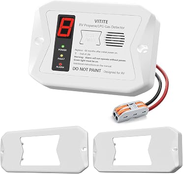RV Propane Gas Detector, VITITE Digital RV LP Gas Alarm, Hardwired - VDC 12V, Flush & Surface Mount, with 3 Brackets White