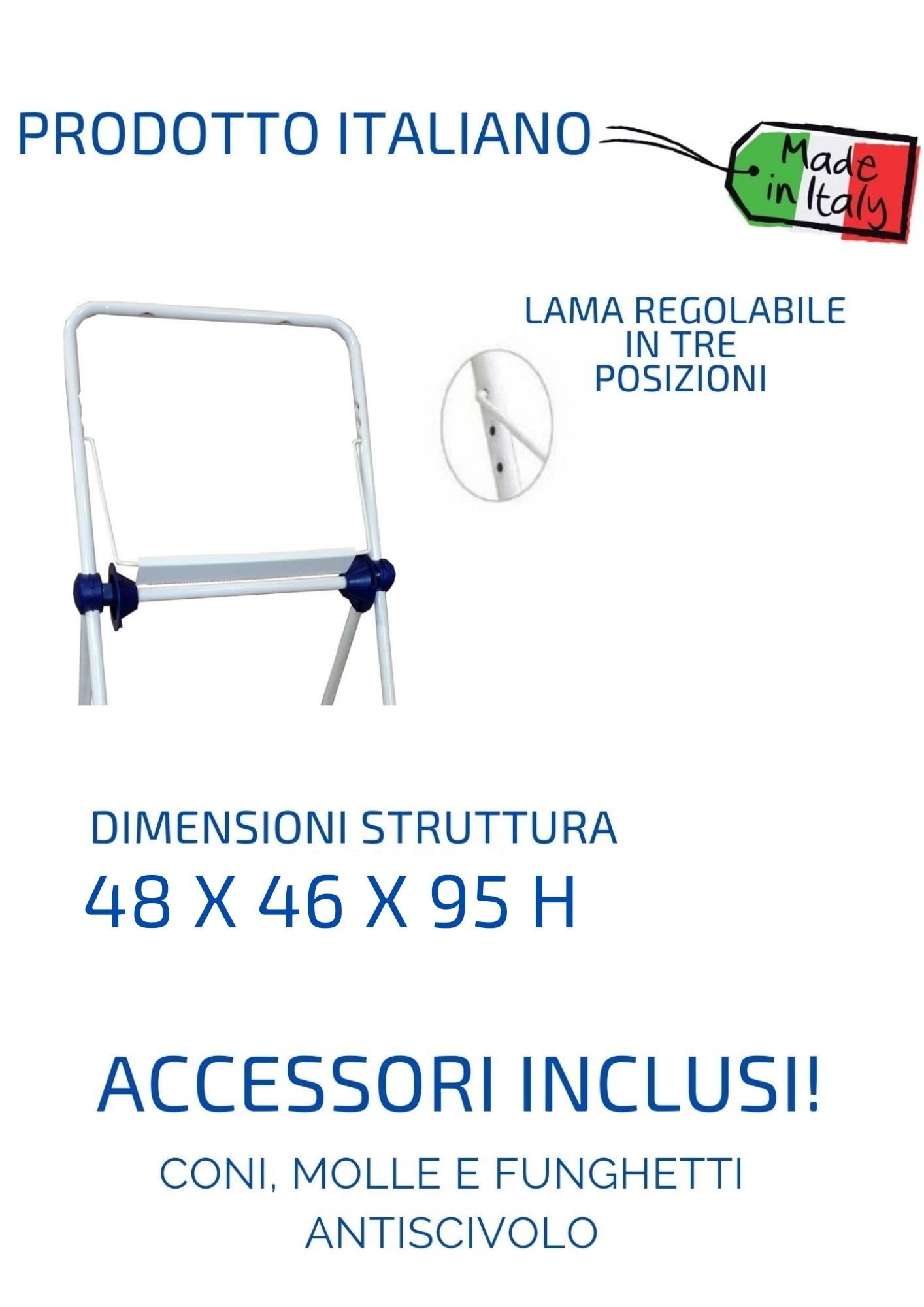 Tecnokit Dispensador de Papel de Suelo,con Rollo de Papel de Regalo, Estructura de Acero, Blanco, con Accesorios para el Uso, Dimensiones cm 49x46x95. (Bobine Maxi 34-36 cm)