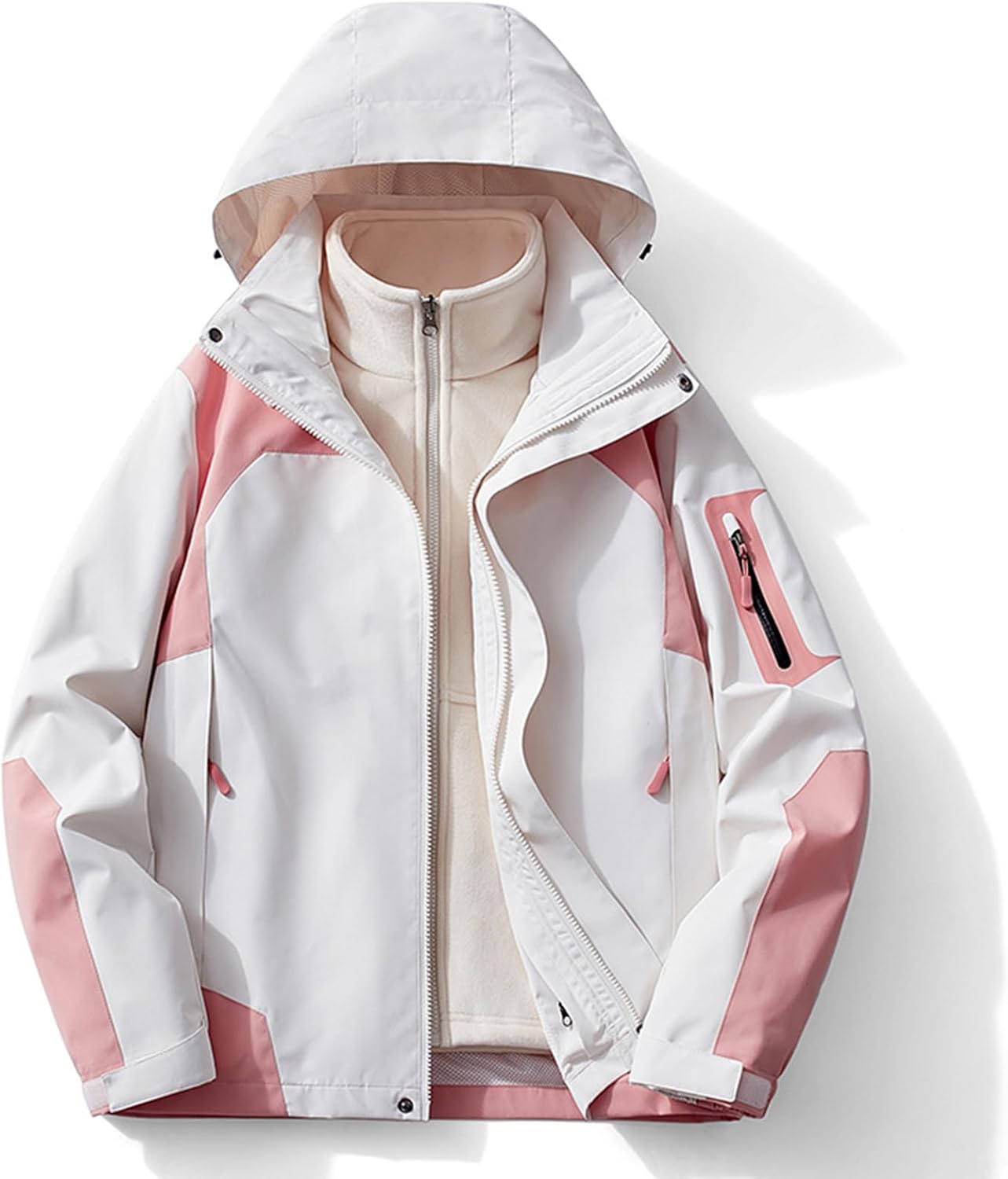 Women's 3‑in‑1 Hooded Outer Jacket with Removable Fleece Liner, Waterproof Windproof Outdoor Coat for Hiking, Travel