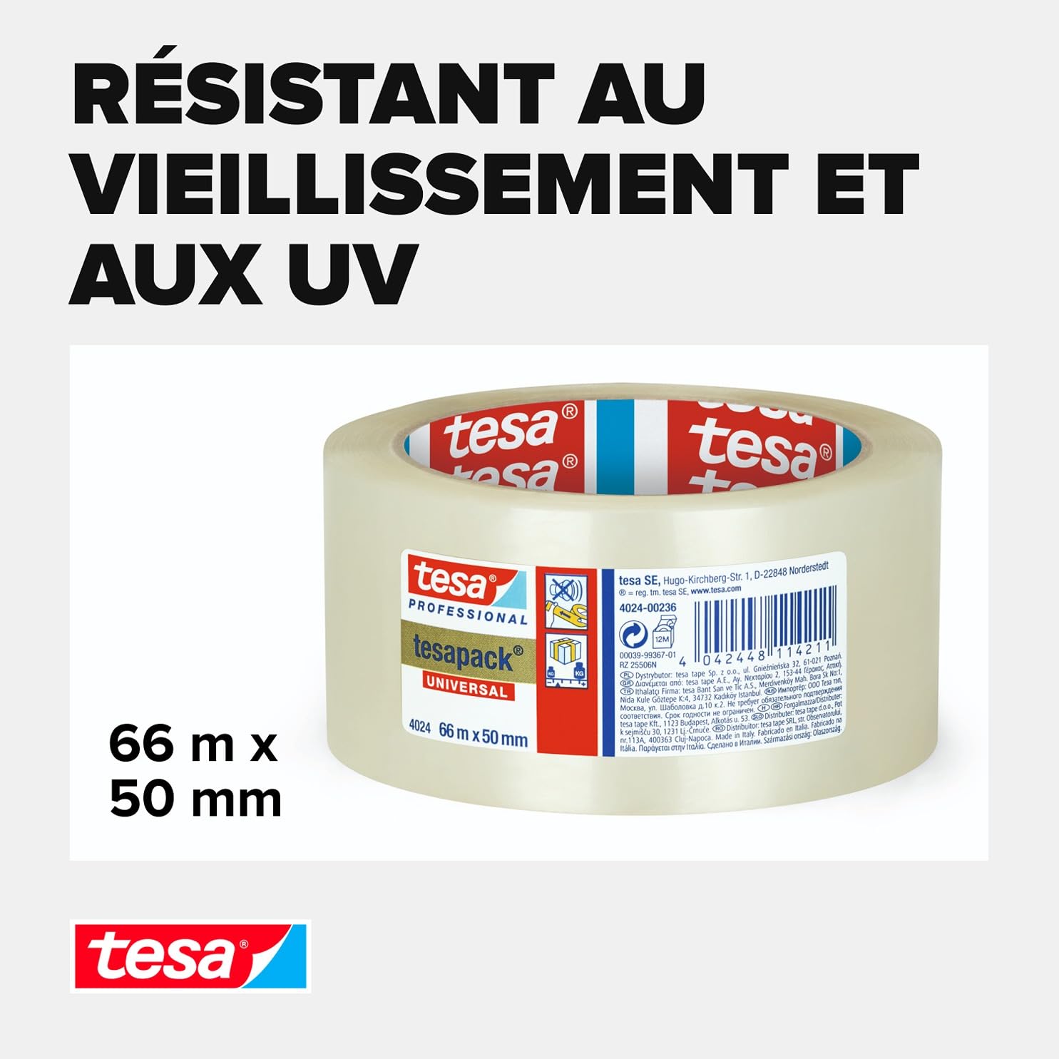 tesapack 4024 Universal PP - 66 m x 50 mm - transparent - 36 rouleaux