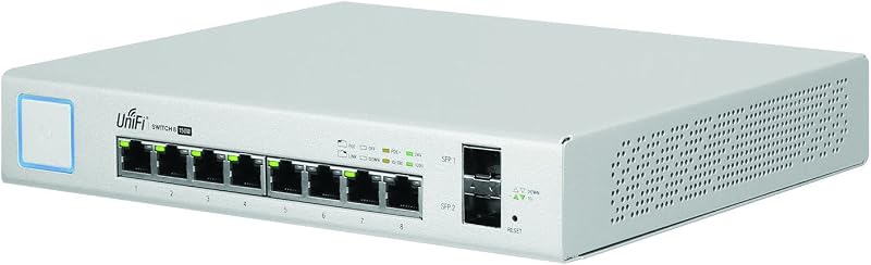 Conmutador UniFi de 8 puertos Ubiquiti Networks, conmutador Gigabit PoE+ administrado con SFP, 150 W (US-8-150 W) (renovado)