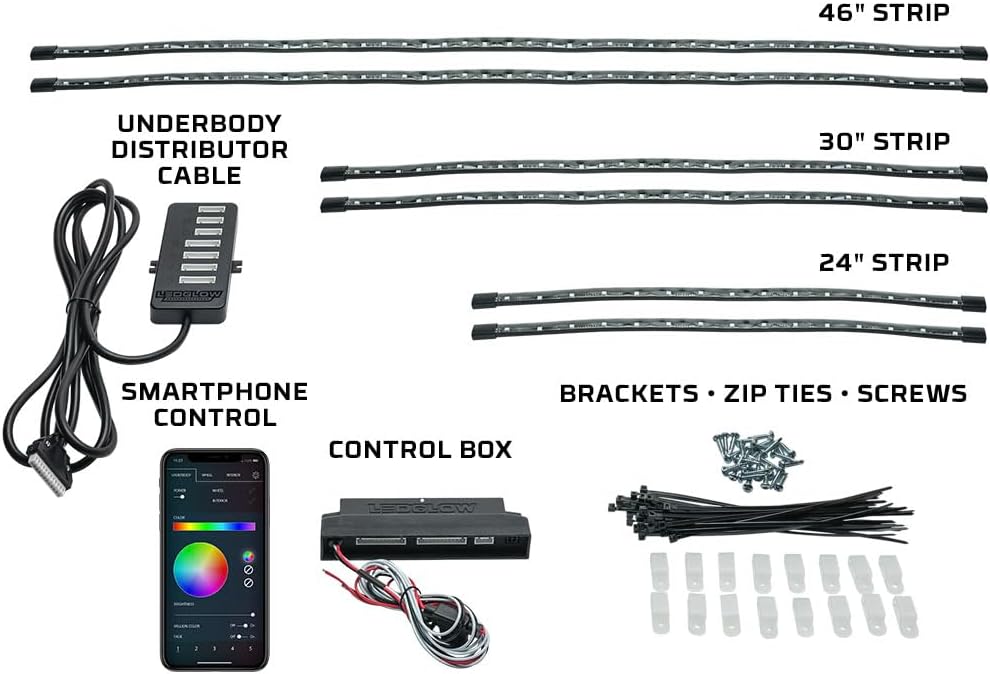 LEDGlow 6pc Bluetooth Million Color Flexible Truck Underbody Underglow Accent Neon LED Lighting Kit - Smartphone App - Courtesy Lights - Create Any Color - 16 Patterns - Flex Tubes Contour Vehicle