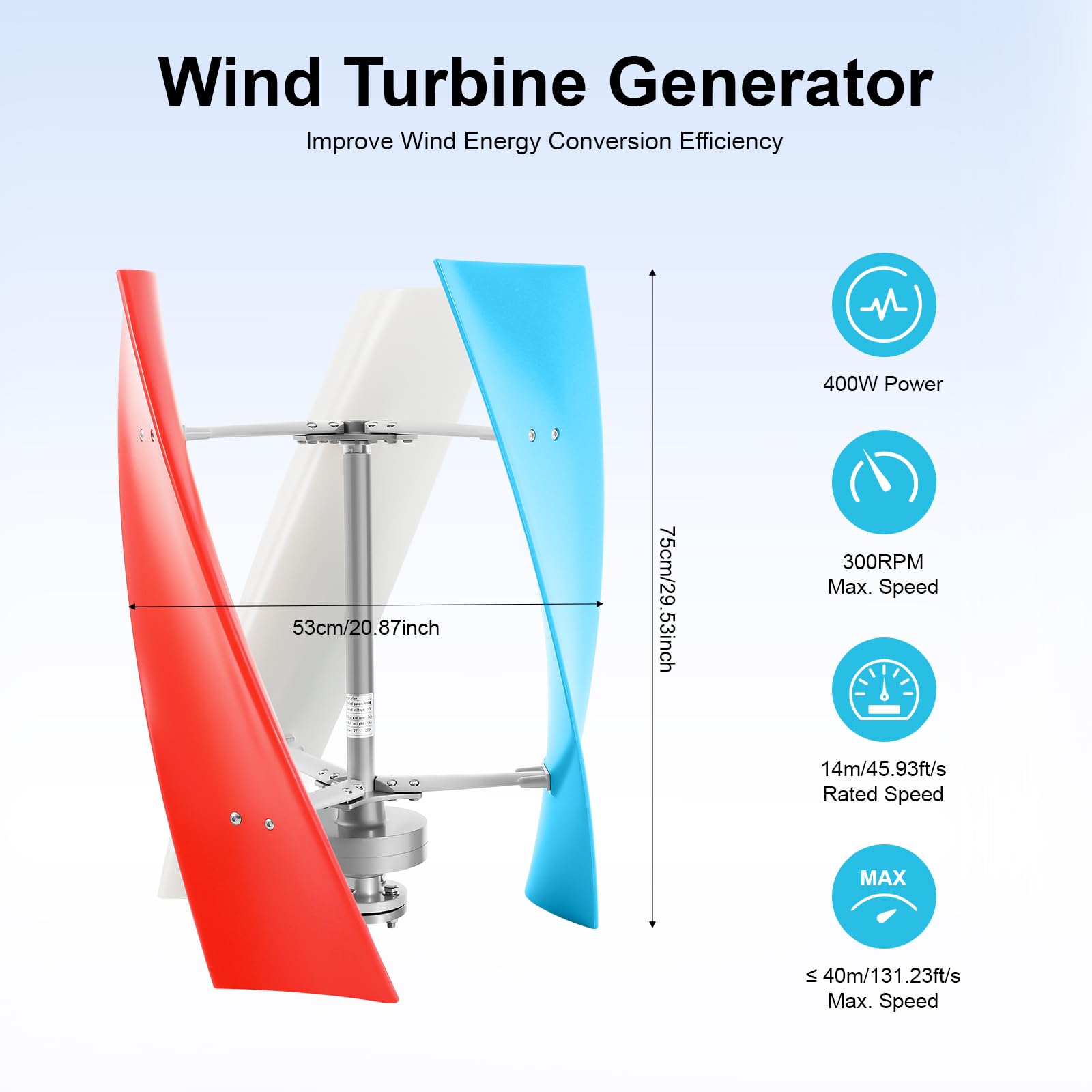 Generatore di turbina eolica verticale da 400 W, 24 V, 3 pale, elettromagnetismo, velocità del vento 14 m/s, per barche, industrie, capanne