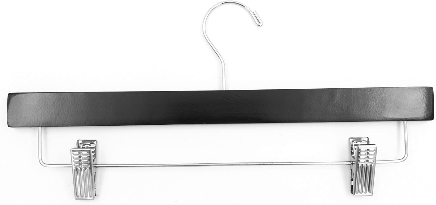 SSWBasics 14 inch Black Wood Skirt and Pants Hangers - Case of 50 - Black Wooden Pants
