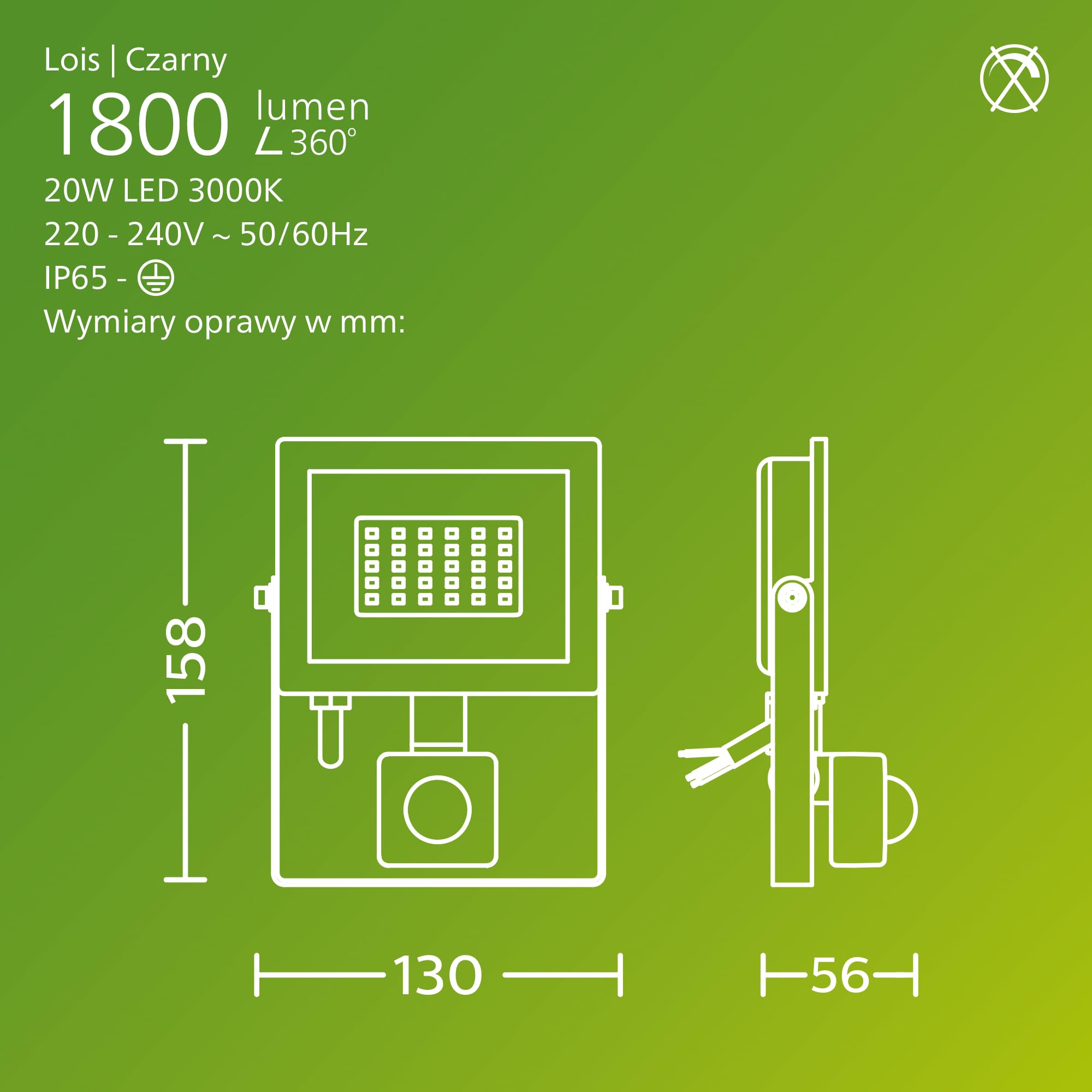 Philips Lois Zewnętrzna Lampa Floodlight z Czujnikiem, 20 W, 3000 K, Czarna