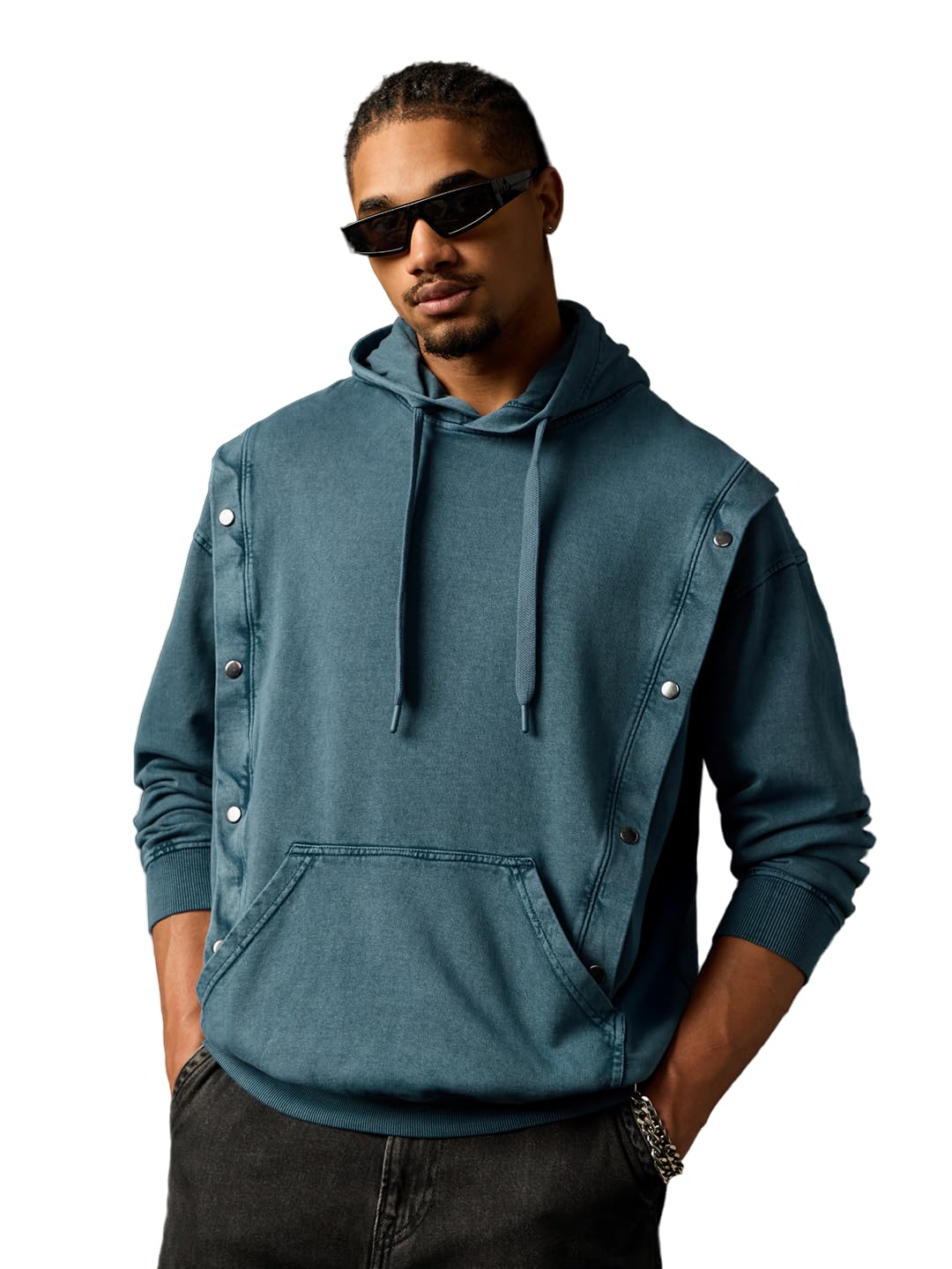 Sweat-shirt coréen élégant en coton solide avec finition bouton-pression - 7