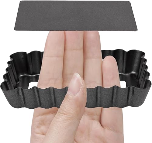 Miniatura 4 de Juego de 6 moldes para tartas rectangulares antiadherentes de 4 pulgadas con parte inferior extraíble y lateral acanalado resistente, mini moldes