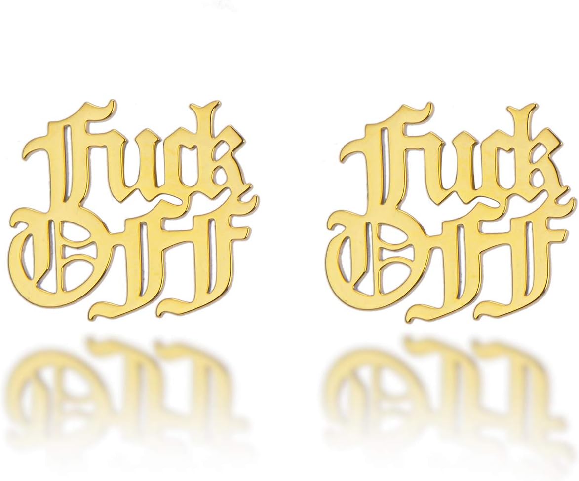 Gold Silver Rose Gold Fuck Off Stud Earrings 3Tone