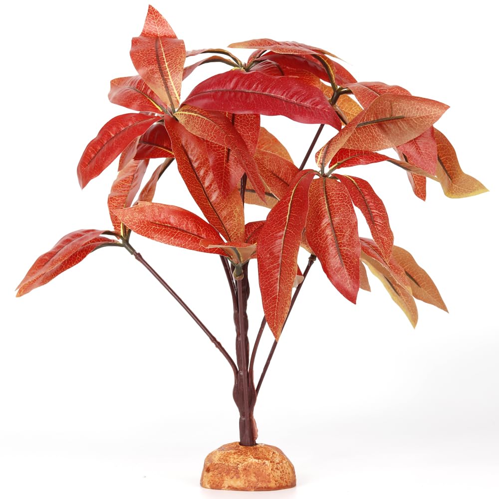 WOLEDOE Fake Red Money Tree Plant, Reptile Decor for Terrarium, Crested Gecko Tank Accessories fit Leopard Gecko Bearded Dragon Lizard Chameleon Snake