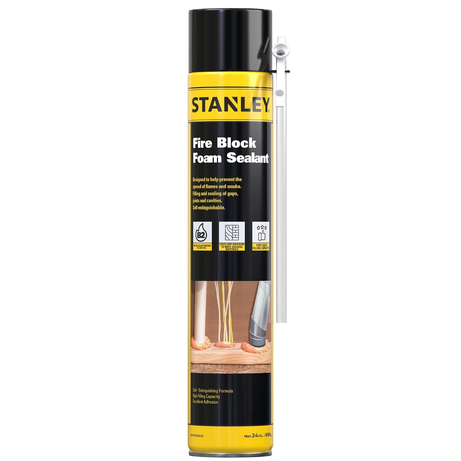 STANLEY F 952 Fire Block Foam Sealant - 1x24 oz, Orange Fire Rated Insulation Spray Foam for Ga