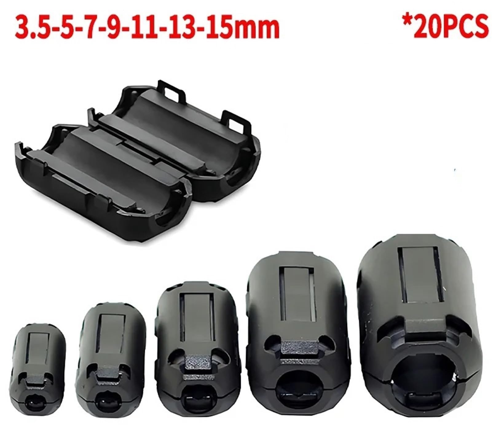 Filtre en Ferrite 3.5/5/7/9mm, 20 pièces, Noyau toroïdal, Clip de Perle de Ferrite, Starter EMI RFI, Clip de Filtre de Bruit for câble USB/vidéo, Cordon d'alimentation(3.5mm-ui1000)