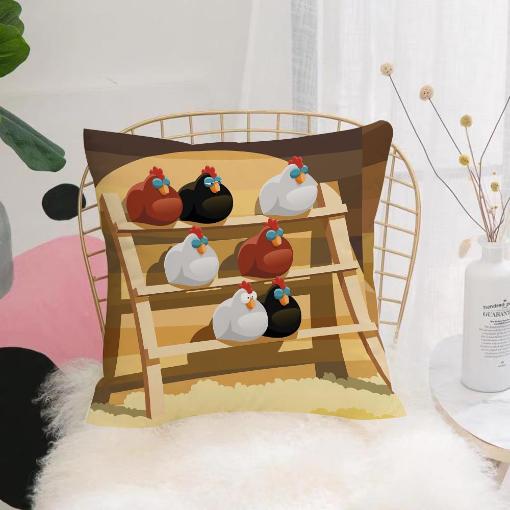 HYOSXW Cushion Cover,Throw Pillow Case Home Decorative for Living Room Bedroom Sofa Chair 16X16 Inch,Hens sleep on a perch in a hen house raster,Pillowcase 40X40cm