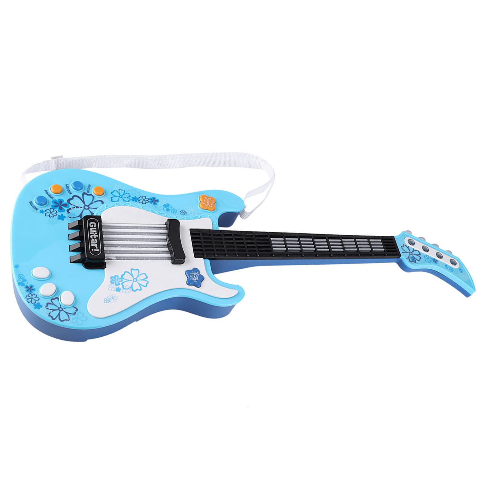 Chitarra Giocattolo Multifunzionale per Bambini con Funzioni Luminose e Sonore per Bambini Piccoli, Materiale ABS Resistente, Strumento Musicale Divertente (BLUE)
