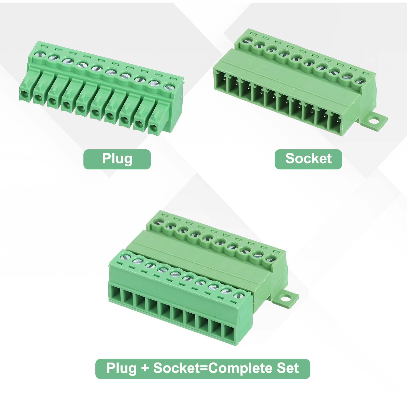 sourcing map Lot de 2 connecteurs de bornier à vis à 10 broches, pas de 3,5 mm mâle et femelle pour montage sur circuit imprimé 300 V 8 A Connecteur de bornier vert pour projet électronique domestique