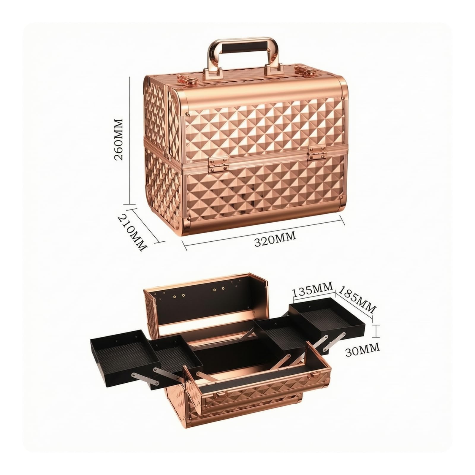 Professional Make Up Koffer Schminkkoffer Kosmetikkoffer Visagistenkoffer mit Robustem Aluminiumgehäuse Verstärkten Metallecken Und Gepolstertem Innenraum für Visagisten Friseure set, style to 2