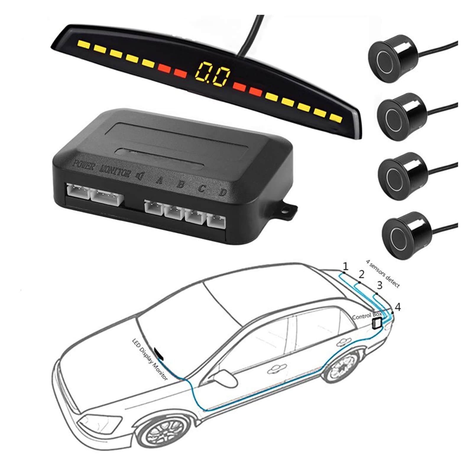 NOCHE Capteur De Recul Détecteur Voiture Parktronic Affichage LED Automatique Kit Assistance Inverse Moniteur Radar Secours Détecteur Voiture Stationnement (Couleur : Blanc)