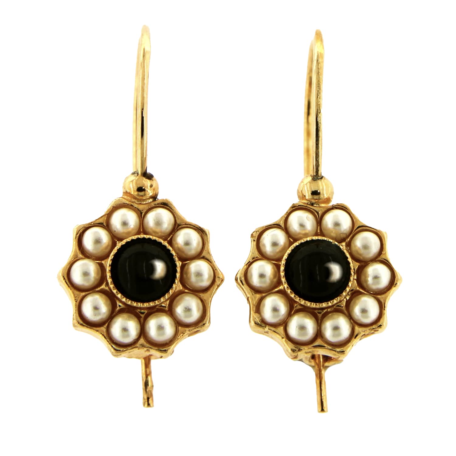 Mokilu' Orecchini Vintage Donna – Ottone Dorato 24kt Con Onice E Perla, Fatti A Mano In Toscana - 5