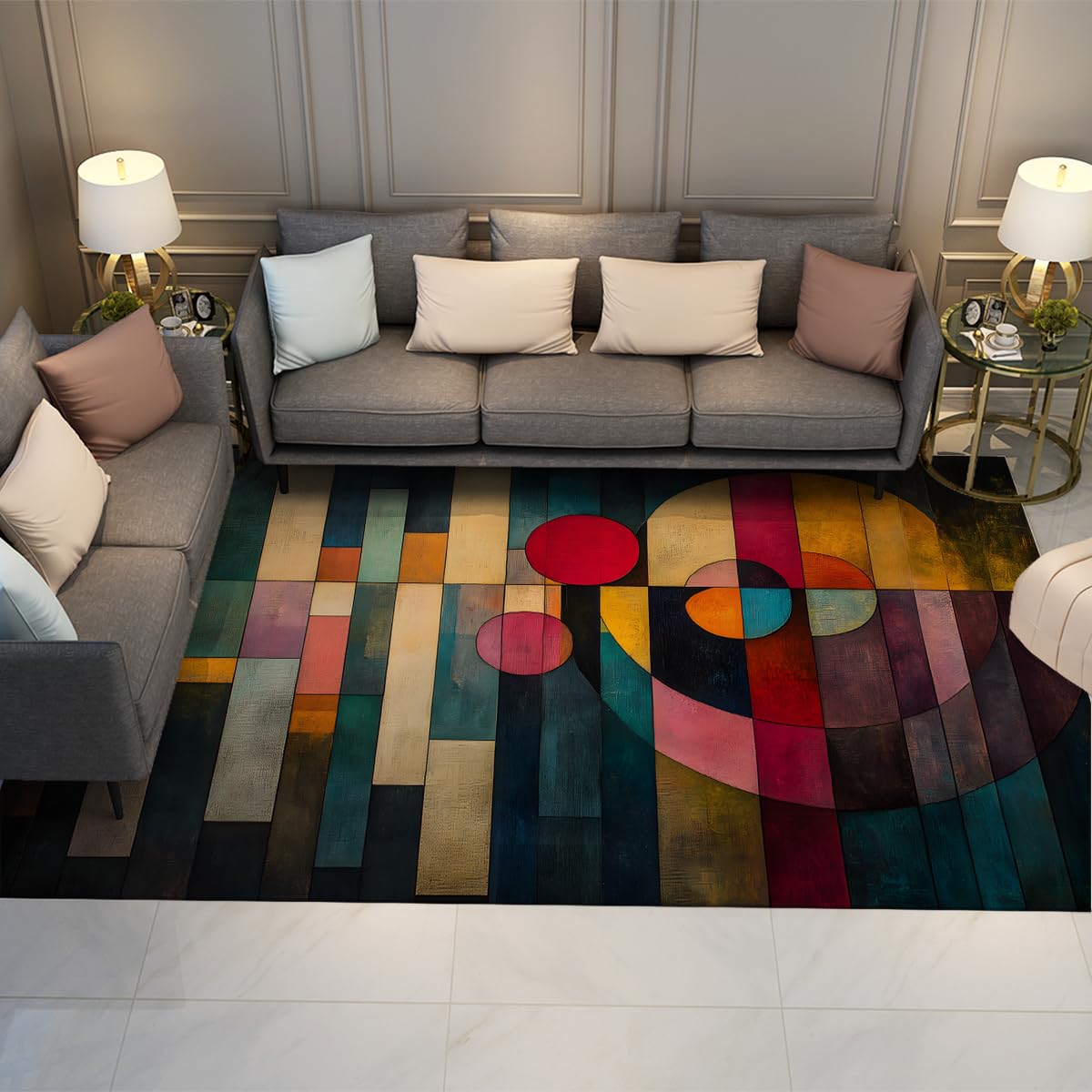 Tapis doux lavables pour chambre et grand séjour géométrique moderne