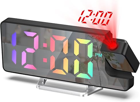 LOFICOPER Projection Alarm Clock, LED Alarm Clock with Rotatable Projection, Temperature Display, Adjustable Brightness, Snooze, 7.9 Large Display Digital for Home, Bedroom, Office