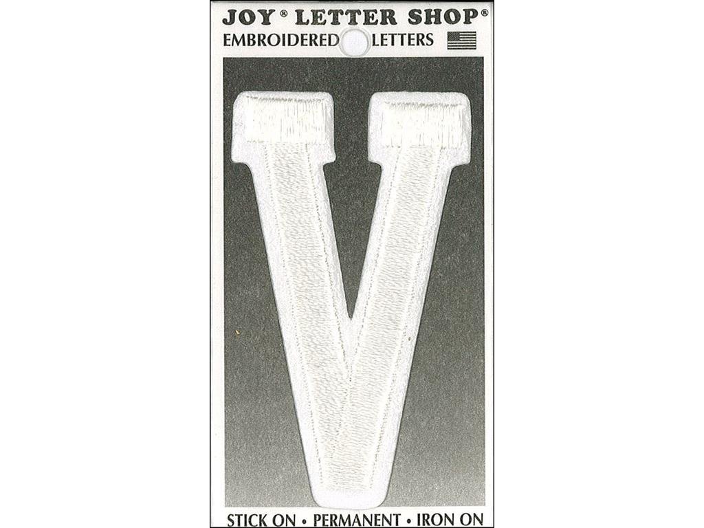 Joy Applique Letter Iron On Varsity 3" White V